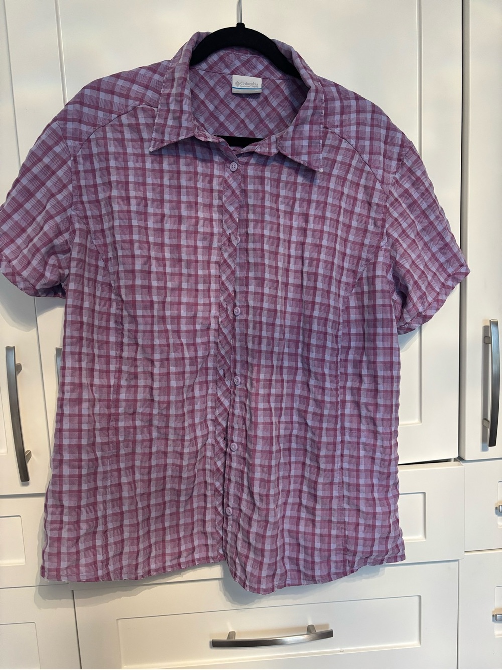 Columbia Short Sleeve Pink Plaid Button-Up Shirt